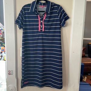 SIMPLY SOUTHERN Polo Shift DRESS Navy Striped PREPPY Pink Ruffle NWOT size XXL
